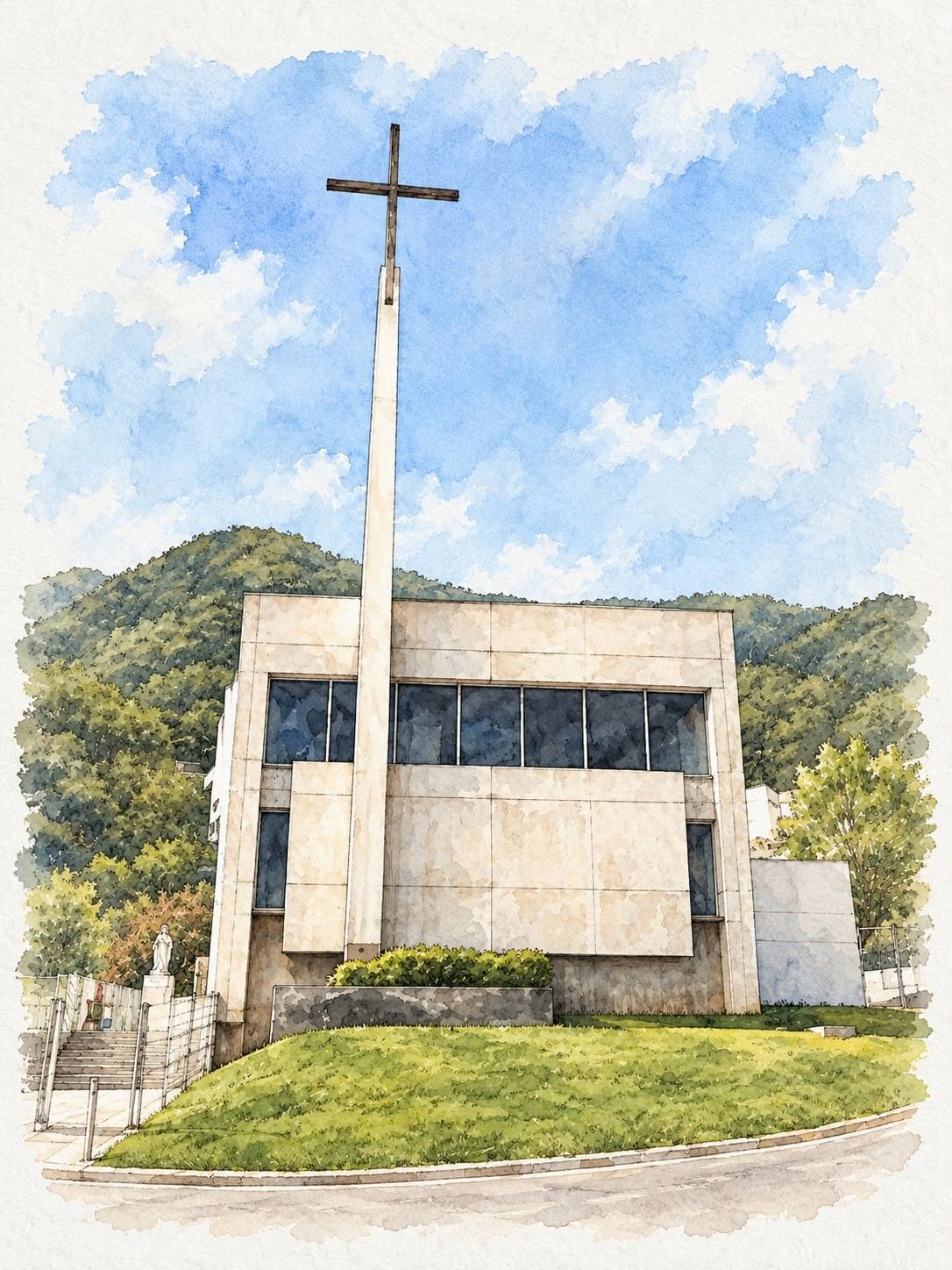 Ilustración en acuarela de la iglesia